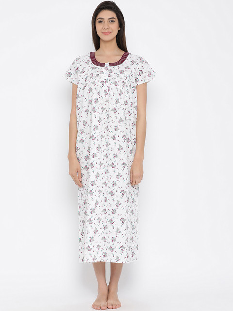 

Clovia White Printed Nightdress NS1185P15