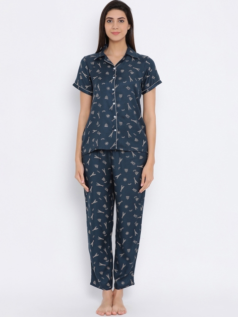 

Clovia Women Navy Blue Printed Night Suit LS0385P08