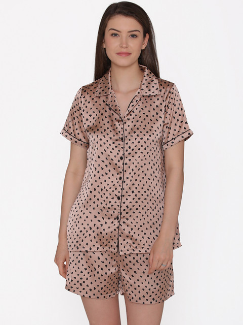 

Clovia Women Mauve Printed Night Suit NS0870P24, Nude