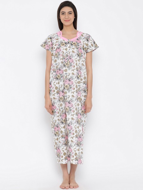 

Clovia White Printed Nightdress NS1182P22
