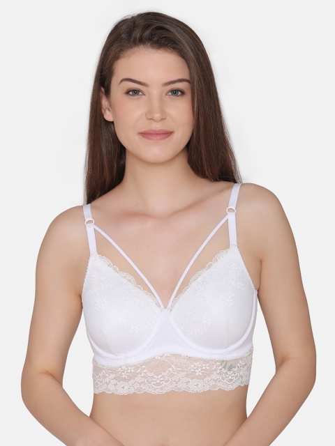 

Clovia Lace Padded Underwired Bralette, White