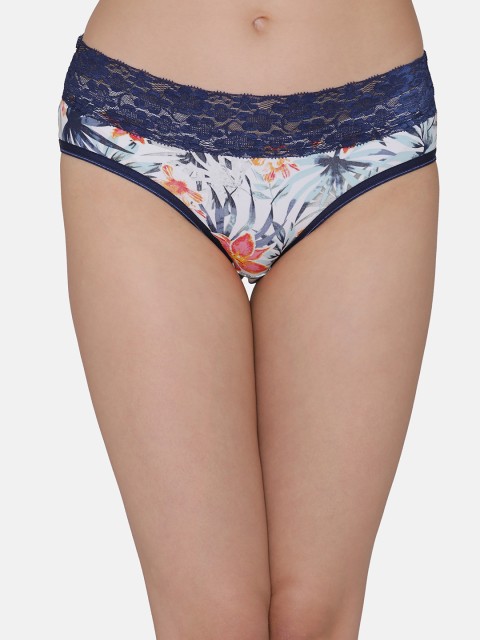 

Clovia Women Off-White & Navy Blue Printed Mid Rise Lace Hipster Briefs PN3195P08XL