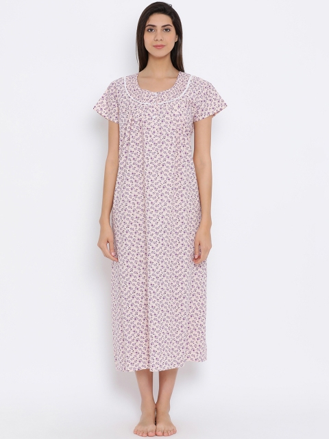 

Clovia Peach-Coloured & Purple Printed Nightdress NS1183P16a