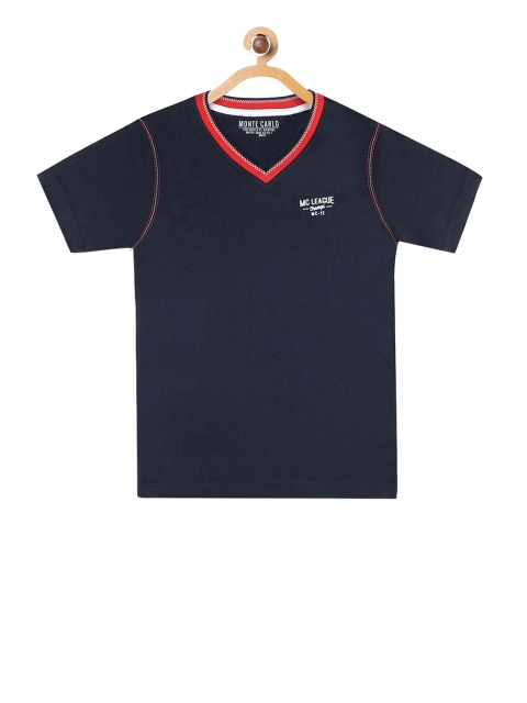 

Monte Carlo Boys Navy Blue Solid V-Neck T-shirt