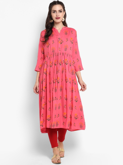 

aayusika Women Pink Floral Printed Anarkali Kurta