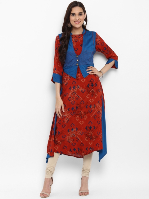 

aayusika Women Red Printed Asymmetric A-Line Kurta