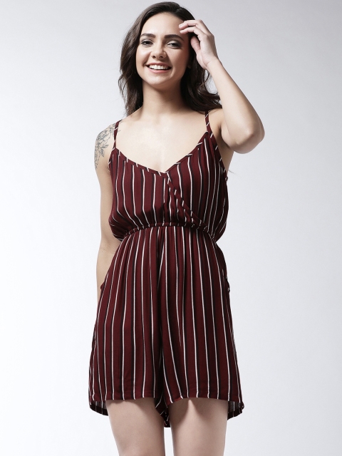 

MAGRE Maroon Striped Basic Jumpsuit