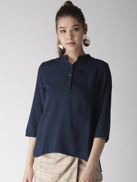 

Madame Women Navy Blue Solid Shirt Style Top