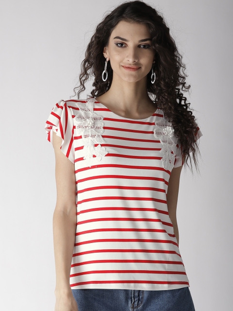 

Madame Women Red & White Striped Styled Back Top