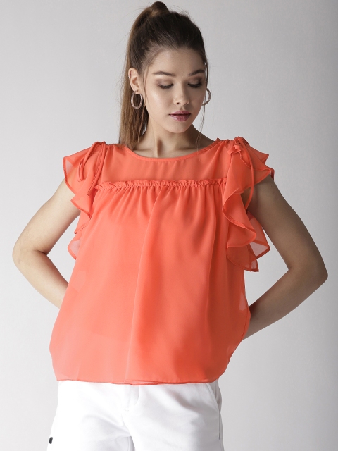 

Madame Women Coral Orange Solid Top