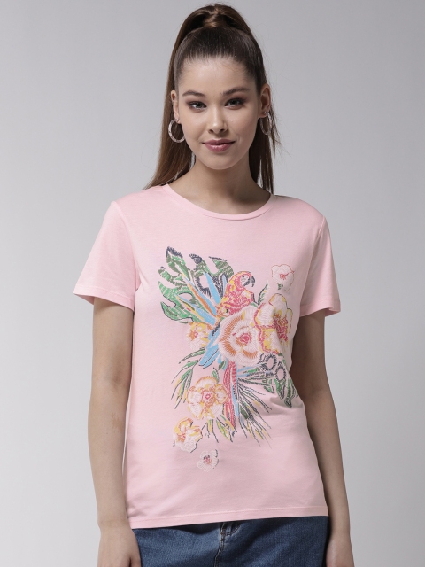 

Madame Women Pink Printed Round Neck T-shirt