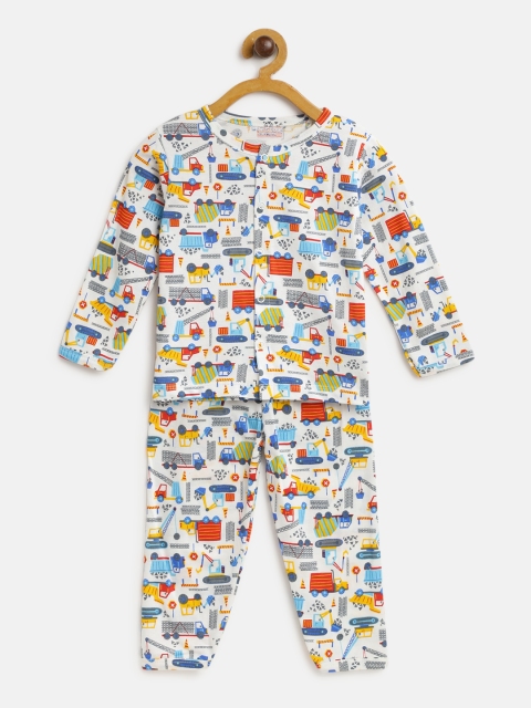 

Moms Love Boys White & Blue Printed Night Suit MLS20944XXBNTW