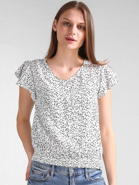 

GAP White Smocked Hem Printed Top