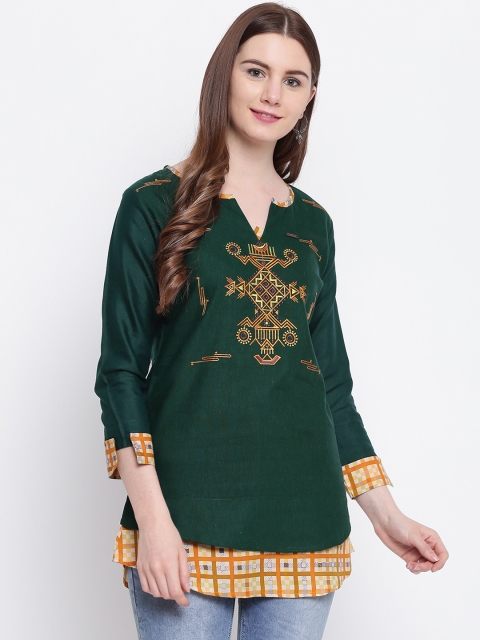 

Kvsfab Women Green Solid A-Line Kurti
