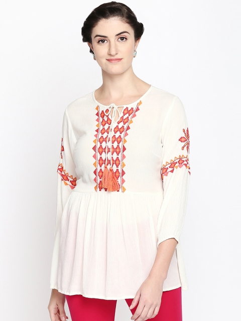 

AKKRITI BY PANTALOONS Women Off-White Embellished Top