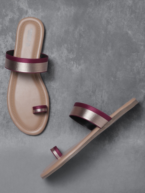 

Anouk Women Maroon & Gold-Toned Colourblocked One Toe Flats