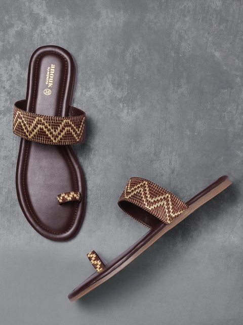 

Anouk Women Brown Woven Design One Toe Flats