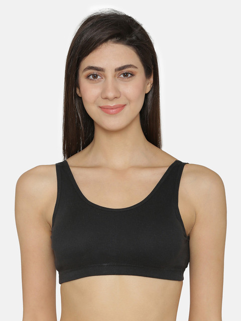 

ABELINO Black Solid Non-Wired Lightly Padded Sports Bra