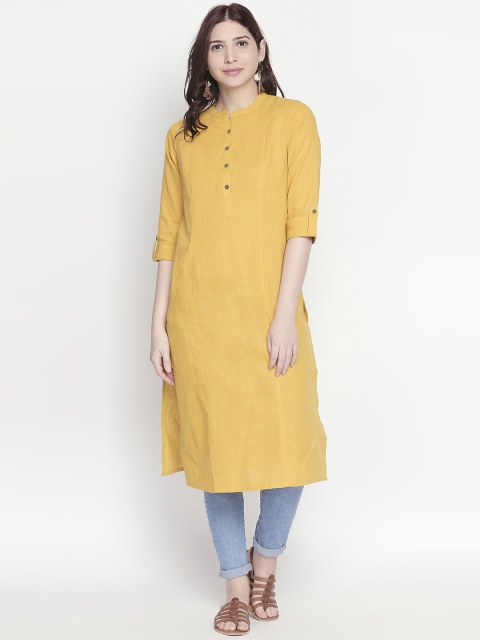 

RANGMANCH BY PANTALOONS Women Mustard Yellow Solid Straight Kurta