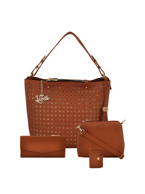 

LaFille Tan Brown Textured Hobo Bag with Pouch and Wallet with Card Holder