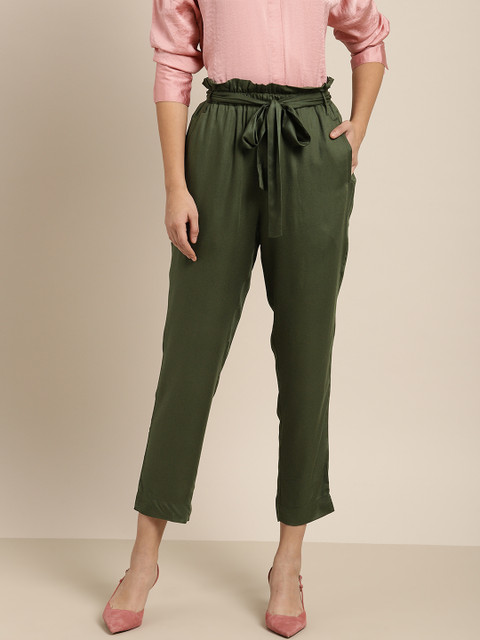 

her by invictus Women Olive Solid Trousers