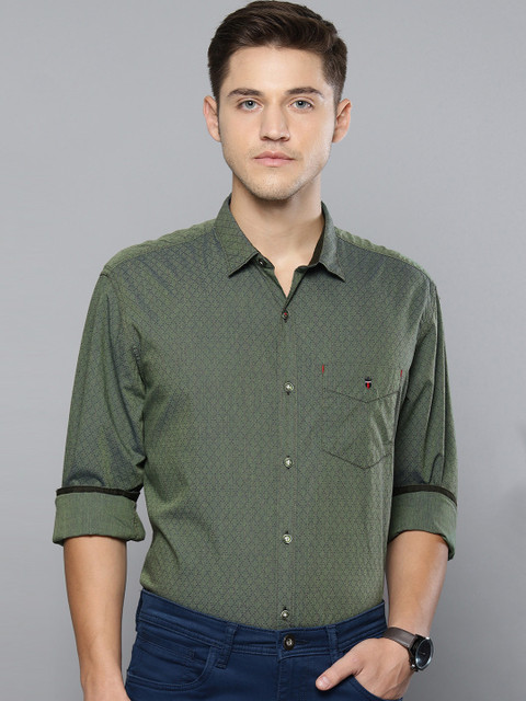 

Louis Philippe Sport Men Olive Green Slim Fit Self Design Smart Casual Shirt
