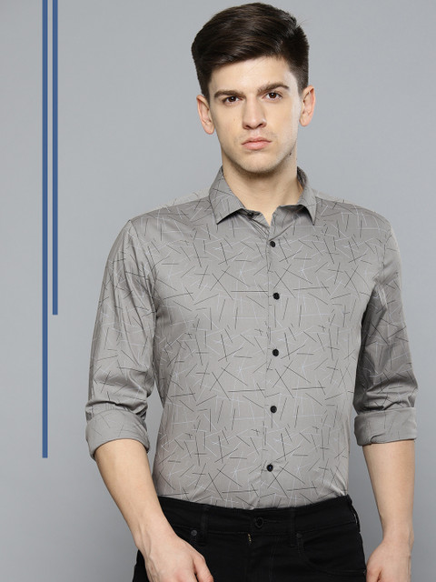 

Louis Philippe Sport Men Grey & Black Super Slim Fit Printed Smart Casual Shirt