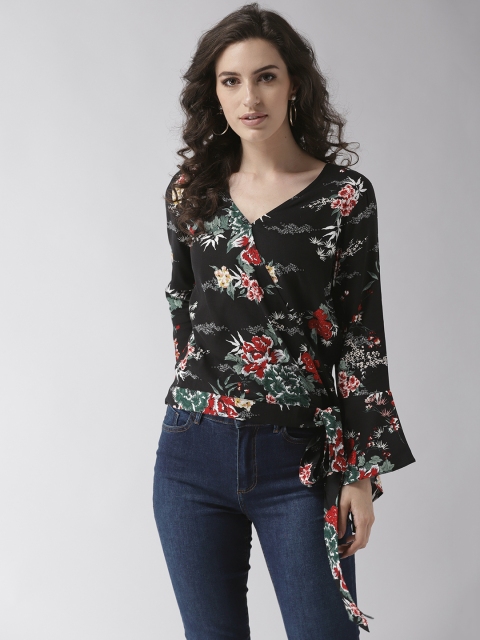 

20Dresses Women Black & Red Floral Print Wrap Top