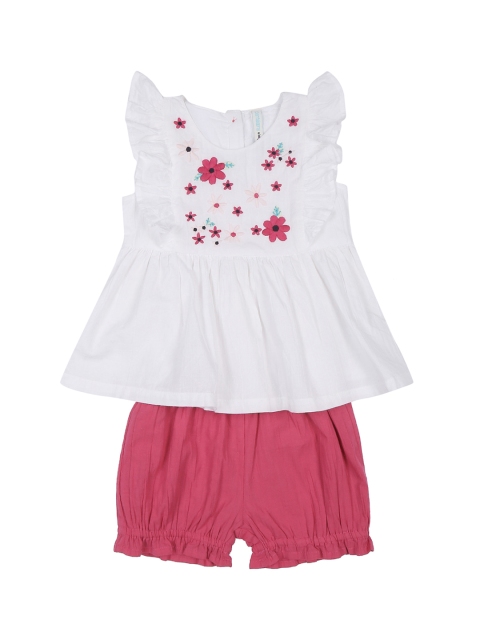 

Pantaloons Baby Girls White & Pink Embellished Top with Shorts