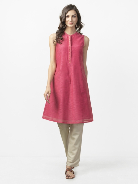 

Fabindia Women Pink Solid A-Line Kurta