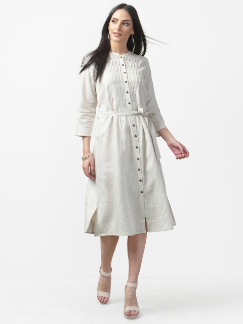 

Fabindia Women Off-White Solid A-Line Dress