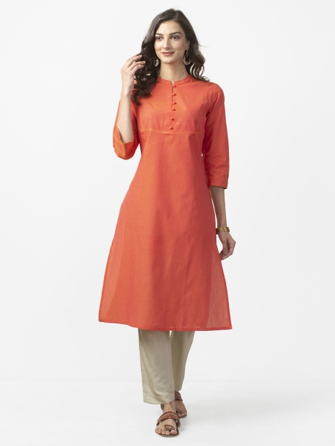 

Fabindia Women Coral Orange Solid Straight Kurta
