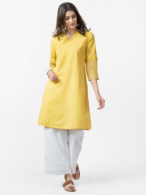 

Fabindia Women Yellow Solid Straight Kurta