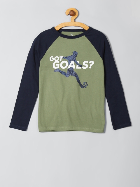 

GAP Boys Green Printed Round Neck T-shirt