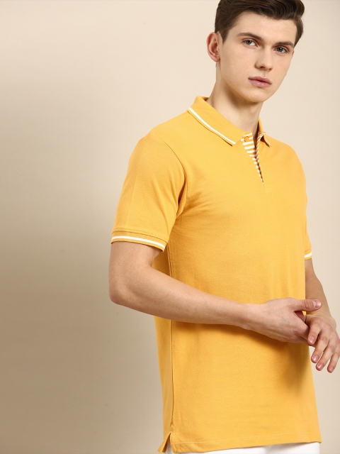 

ether Men Mustard Yellow Solid Polo T-shirt