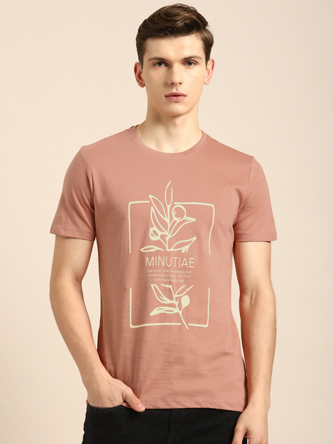 

ether Men Pink Printed Round Neck T-shirt