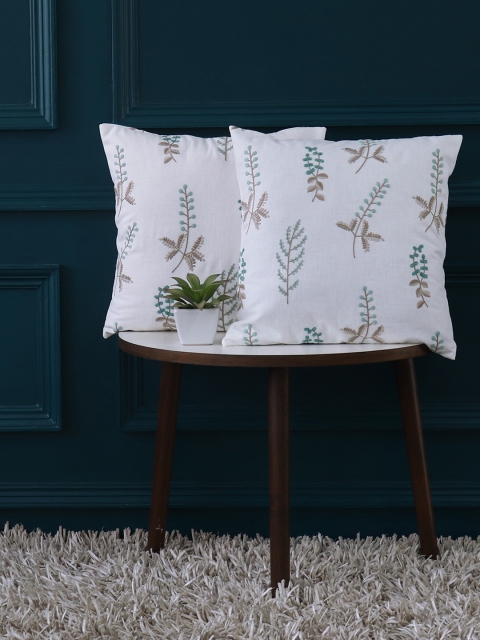

GMF White Set of 2 Floral Square Cushion Covers