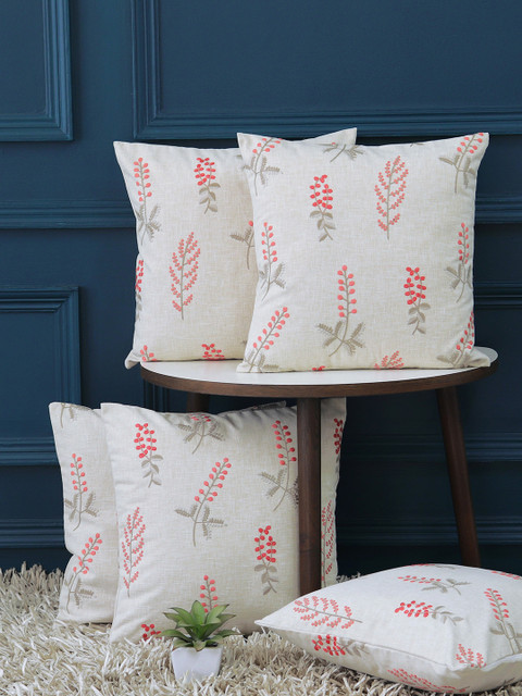 

GMF Cream-Coloured Set of 5 Floral Square Cushion Covers