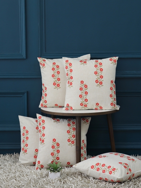 

GMF Cream-Coloured Set of 5 Floral Square Cushion Covers