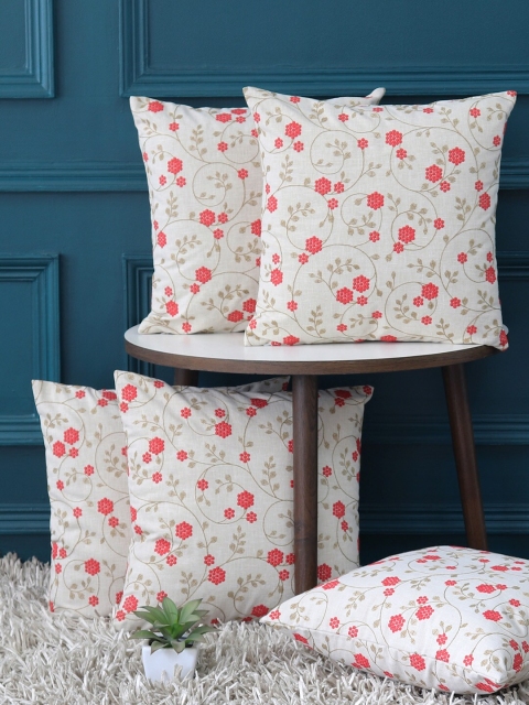 

GM Cream-Coloured Set of 5 Floral Square Cushion Covers