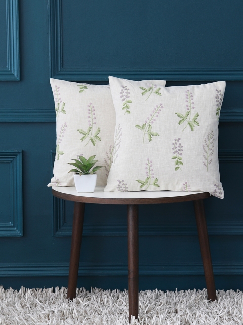 

GMF Off-White Set of 2 Floral Square Cushion Covers