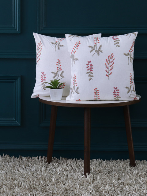 

GMF White Set of 2 Floral Square Cushion Covers