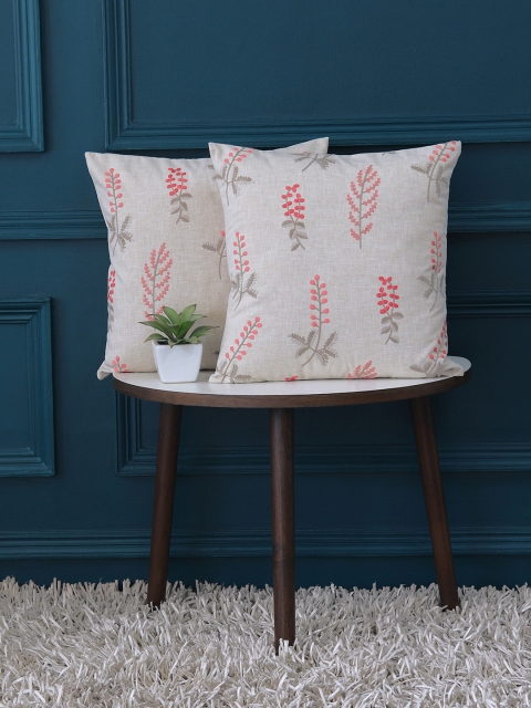 

GMF Cream-Coloured Set of 2 Floral Square Cushion Covers