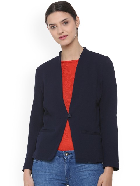 

Allen Solly Women Navy Blue Solid Regular-Fit Single-Breasted Blazer
