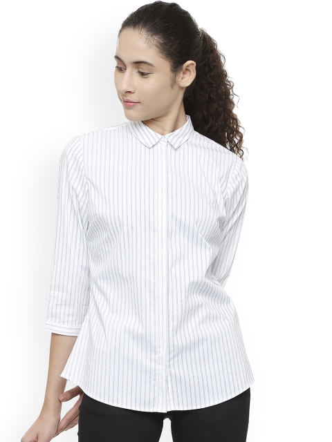 

Van Heusen Woman White & Blue Regular Fit Striped Casual Shirt