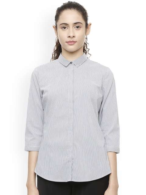 

Van Heusen Women Grey & White Regular Fit Striped Casual Shirt