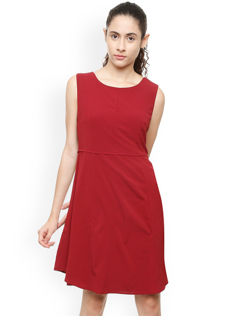 

Van Heusen Woman Maroon Solid Fit and Flare Dress