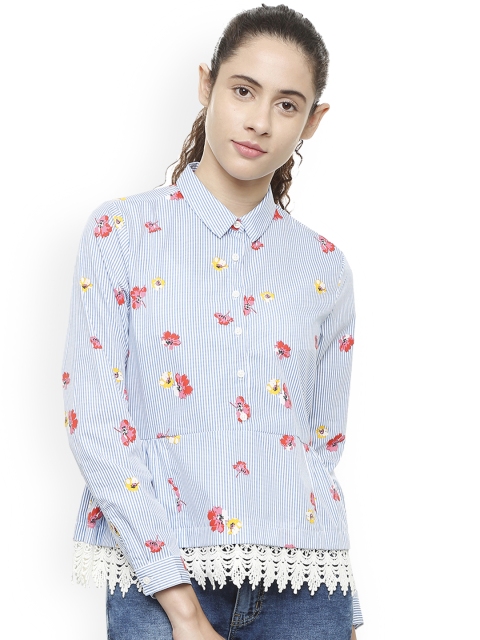 

Van Heusen Woman Blue Printed Peplum Pure Cotton Top