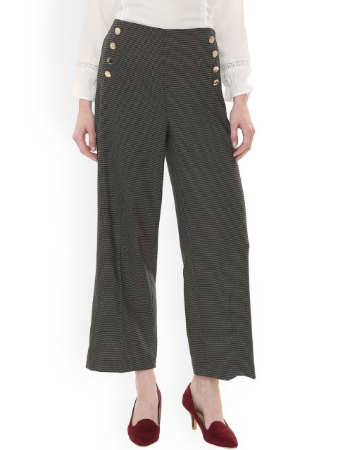 

Van Heusen Woman Women Black Regular Fit Self Design Parallel Trousers