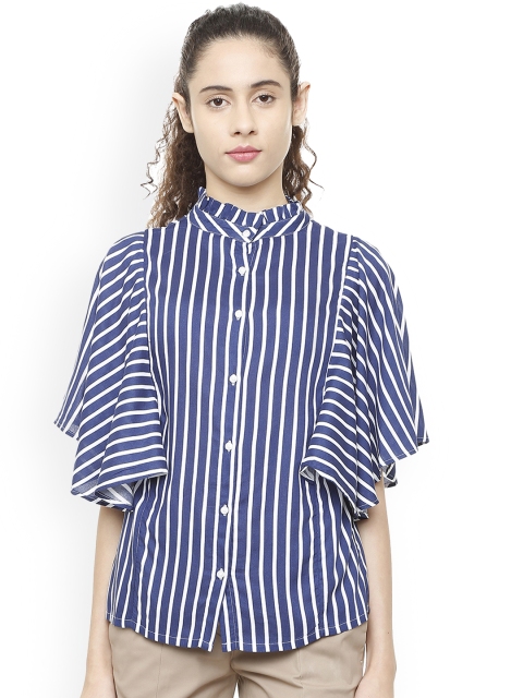 

Van Heusen Woman Blue & White Regular Fit Striped Casual Shirt